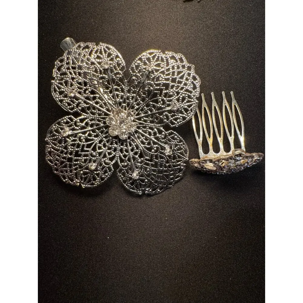 Lot of 4 Hair Clip, Flower Clip, Hair Comp and Small Tiara Comb